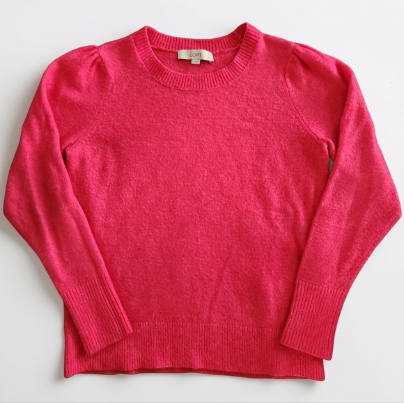 LOFT Sweaters - LOFT Crew Neck Puff Shoulder Sweater- Hot Pink- Size Medium